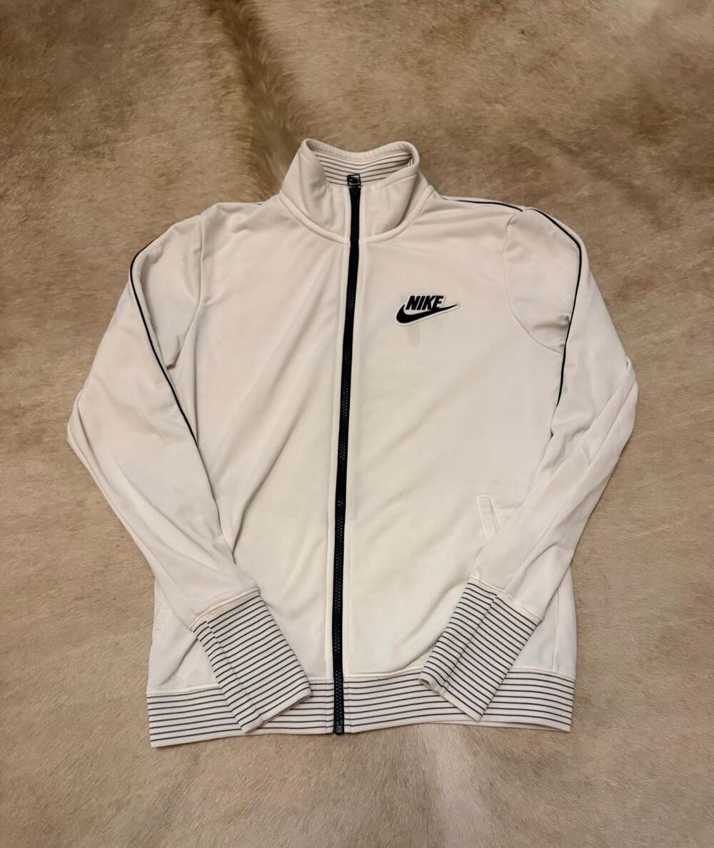 Nike Full Zip Track Jacket White Black Striped Trim Size M
